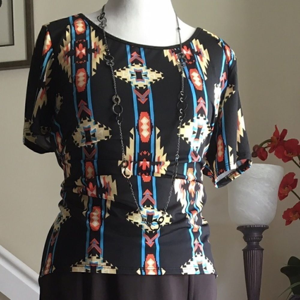 Final Price | Black Aztec Print Print V-Back Plus Top - Picture 4 of 5